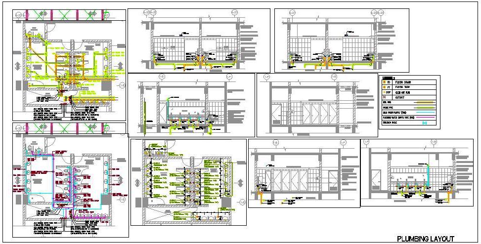 Public Toilet Plumbing Design AutoCAD DWG with Cubicles